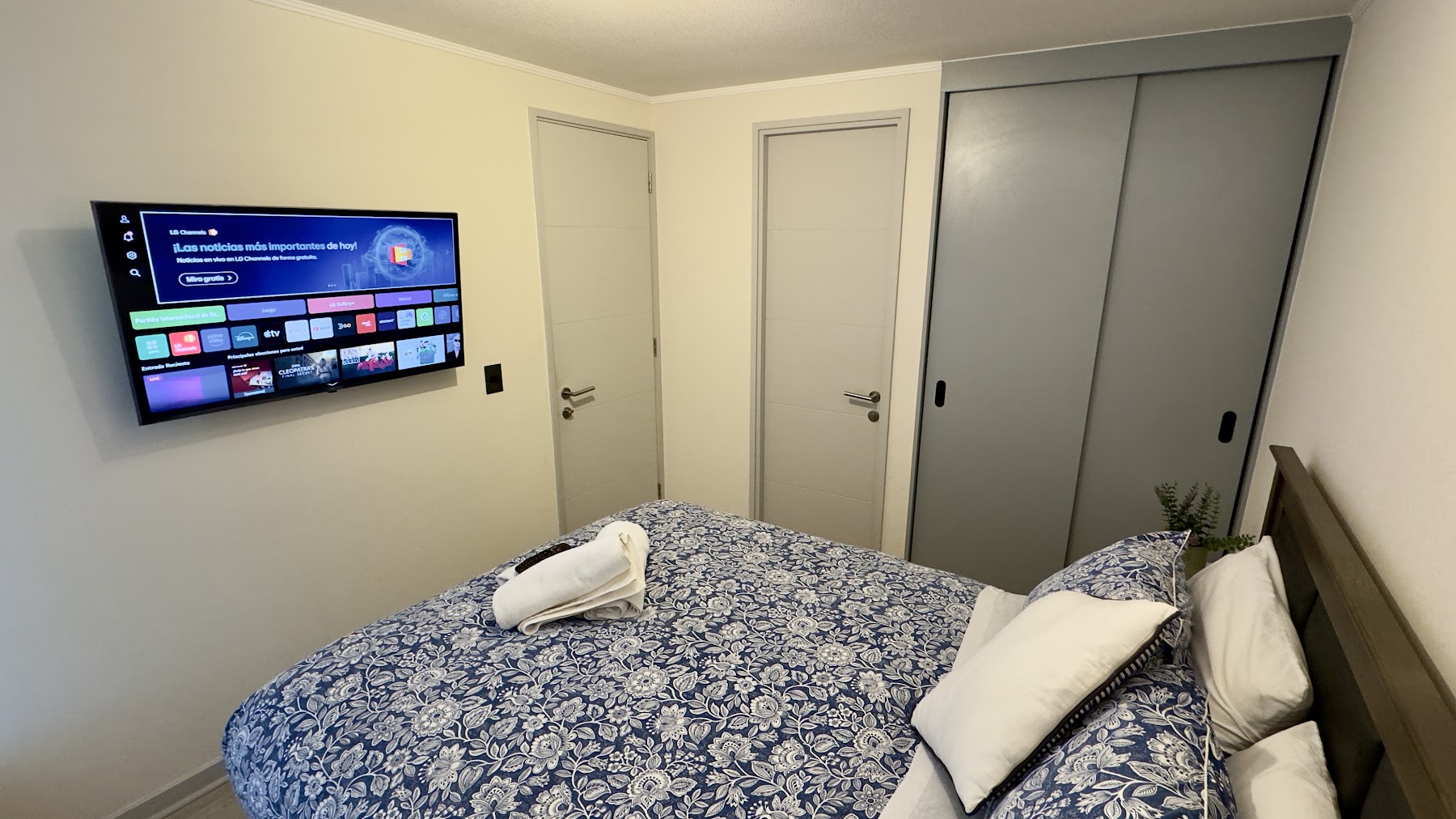 Cama de 2 plazas con televisor